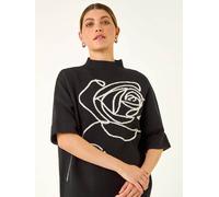 Roman Pull Roman rose en maille à motif et col montant