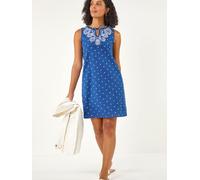 Roman Robe courte Roman brodée à pois imprimés Bleu EU 44 (UK 16)