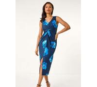 Roman Robe mi-longue Roman imprimé floral torsadée sur le devant Bleu 10