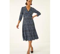 Roman Robe mi-longue Roman mouchetée torsadée sur le devant Bleu 12