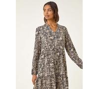 Roman Robe smockée Roman texturée imprimé géométrique Écru 46