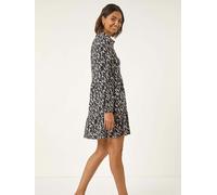 Roman Roman Black Abstract Print Buttoned Stretch Dress Black 20