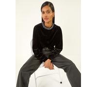 Roman Roman Black Beaded Neck Velvet Blouse