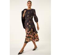 Roman Roman Black Border Print Pleated Midi Dress Black EU 42 (UK 14)