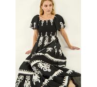 Roman Roman Black Border Print Shirred Midi Dress Black EU 46 (UK 18)