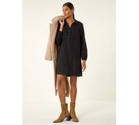 Roman Roman Black Collared Shift Shirt Dress Black 12
