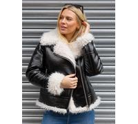 Roman Roman Black Contrast Leather Aviator Coat