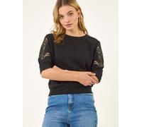 Roman Roman Black Crochet Sleeve Knit Top