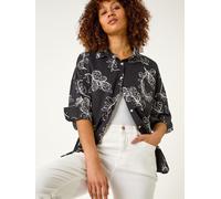 Roman Roman Black Embroidered Floral Cotton Shirt Black EU 42 (UK 14)