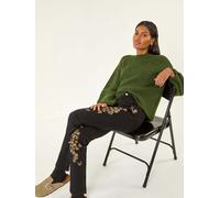 Roman Roman Black Floral Embroidered Stretch Denim Trousers