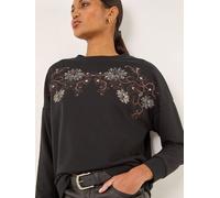 Roman Roman Black Floral Embroidered Stretch Sweatshirt