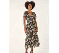 Roman Roman Black Floral Print Mesh Maxi Dress Black EU 38 (UK 10)