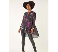 Roman Roman Black Floral Print Pleated Back Blouse