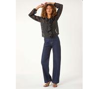 Roman Roman Black Floral Print Ruffle Burnout Top