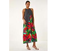 Roman Roman Black Floral Print Watercolour Motif Midi Dress Black EU 46 (UK 18)