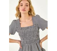 Roman Roman Black Gingham Shirred Top