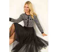 Roman Roman Black Petite Animal Knitted Mesh Dress Black EU 44 (UK 16)