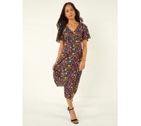 Roman Roman Black Petite Ditsy Floral Print Midi Dress Black EU 42 (UK 14)