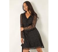 Roman Roman Black Petite Floral Frill Lace Dress Black 14
