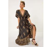 Roman Roman Black Petite Foil Print Boho Maxi Dress Black EU 38 (UK 10)