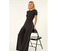 Roman Roman Black Petite Side Trim Wide Leg Trousers