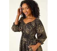 Roman Roman Black Petite Spot Print Frill Detail Dress Black EU 46 (UK 18)