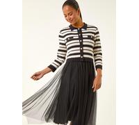 Roman Roman Black Petite Stripe Knit Midi Dress Black EU 46 (UK 18)