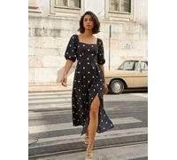 Roman Roman Black Polka Dot Midi Dress Black EU 38 (UK 10)