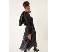 Roman Roman Black Printed Lace Overlay Skirt Black 10