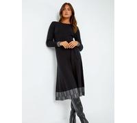 Roman Roman Black Ribbed Stretch Knit Border Print Dress Black EU 42 (UK 14)