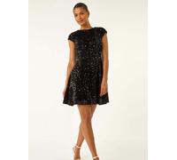 Roman Roman Black Sequin Bow Back Flare Dress Black EU 38 (UK 10)