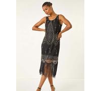 Roman Roman Black Sequin Fringe Detail Midi Dress Black EU 38 (UK 10)