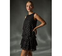 Roman Roman Black Shimmer Foil Print Tiered Dress Black EU 46 (UK 18)