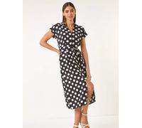 Roman Roman Black Spot Print Belted Midi Dress Black 16
