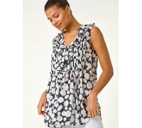 Roman Roman Black Spot Print Frill Pintuck Detail Top