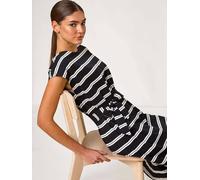 Roman Roman Black Stripe Tie Side Stretch Midi Dress Black EU 44 (UK 16)