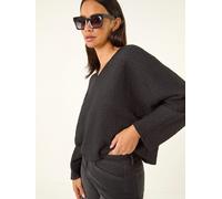 Roman Roman Black Textured Batwing Blouse