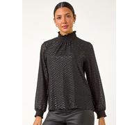 Roman Roman Black Zig Zag Shimmer High Neck Blouse