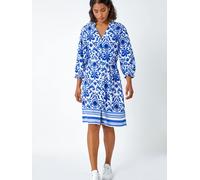 Roman Roman Blue Abstract Border Print Shirt Dress Blue EU 42 (UK 14)
