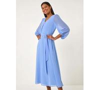 Roman Roman Blue Chiffon V-Neck Midi Dress Blue EU 46 (UK 18)
