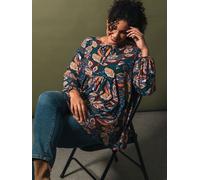 Roman Roman Blue Curve Floral Gathered Tie Front Blouse