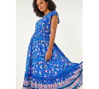 Roman Roman Blue Floral Border Print Midi Dress Blue EU 38 (UK 10)