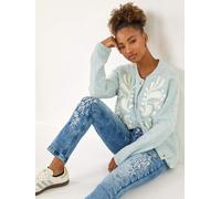 Roman Roman Blue Floral Embroidered Stretch Denim Trousers