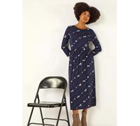 Roman Roman Blue Floral Gathered Waist Midi Dress Blue EU 40 (UK 12)