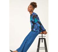 Roman Roman Blue Floral Mesh Top