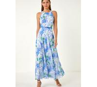 Roman Roman Blue Floral Print Pleated Maxi Dress Blue 46