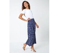 Roman Roman Blue Floral Print Stretch Midi Skirt Blue 40