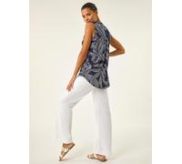 Roman Roman Blue Floral Puff Print Stretch Vest