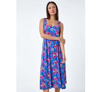 Roman Roman Blue Floral Shirred Strap Midi Dress Blue EU 48 (UK 20)
