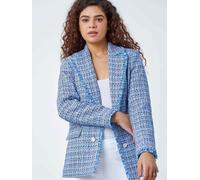 Roman Roman Blue Frayed Edge Boucle Check Jacket